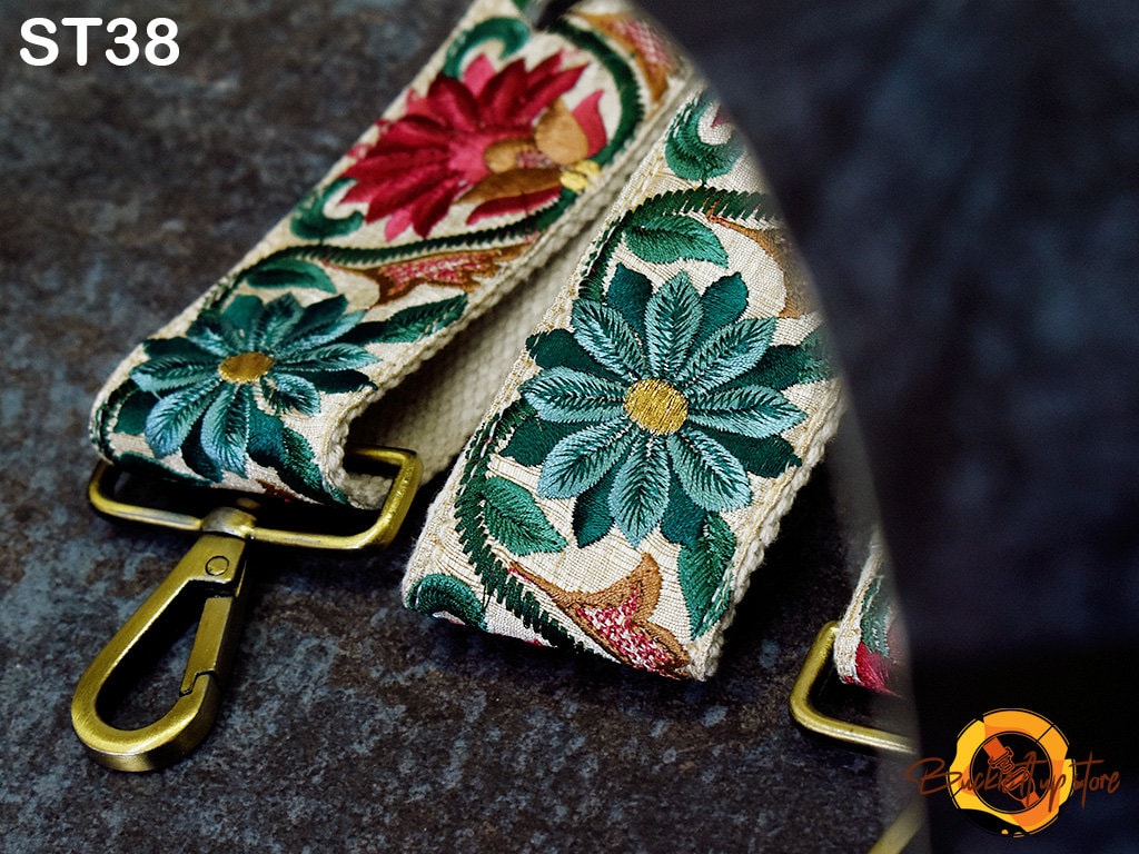 Floral Soft Embroidered Purse Strap Crossbody Strap Handbag Boho Bag Strap Embroidery Replacement Strap Boho Guitar Strap - Buckle it up Store