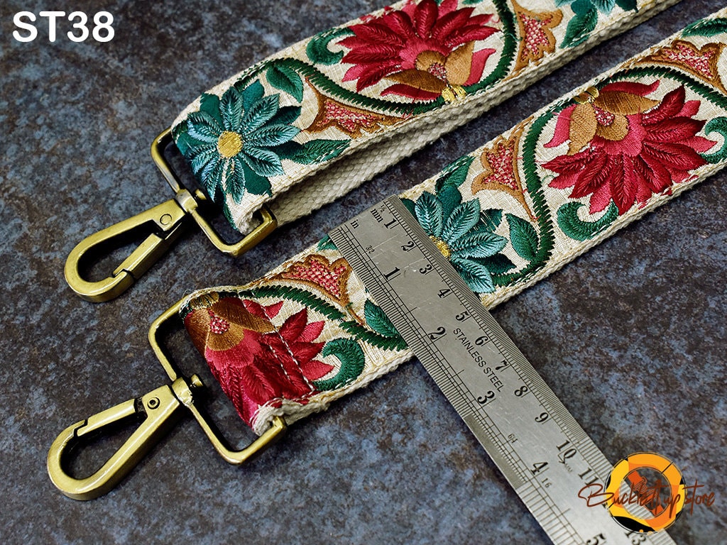Floral Soft Embroidered Purse Strap Crossbody Strap Handbag Boho Bag Strap Embroidery Replacement Strap Boho Guitar Strap - Buckle it up Store