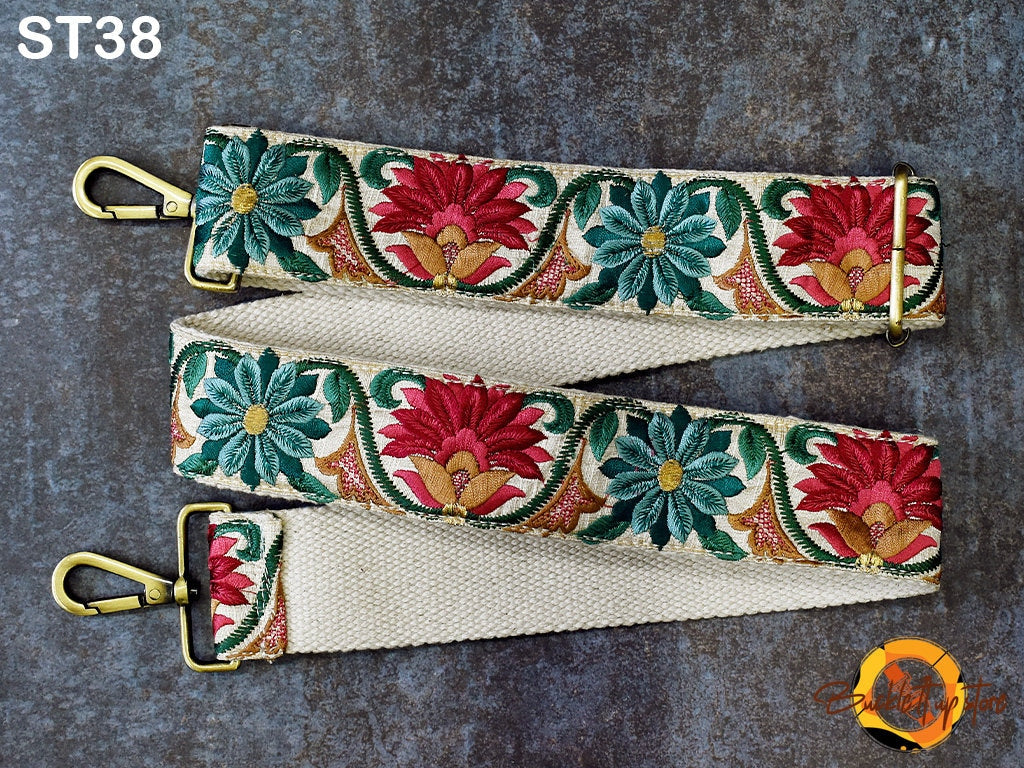 Floral Soft Embroidered Purse Strap Crossbody Strap Handbag Boho Bag Strap Embroidery Replacement Strap Boho Guitar Strap - Buckle it up Store