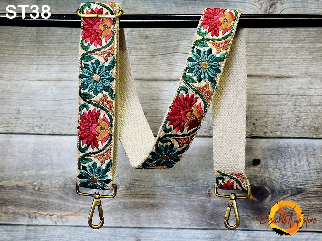 Floral Soft Embroidered Purse Strap Crossbody Strap Handbag Boho Bag Strap Embroidery Replacement Strap Boho Guitar Strap - Buckle it up Store