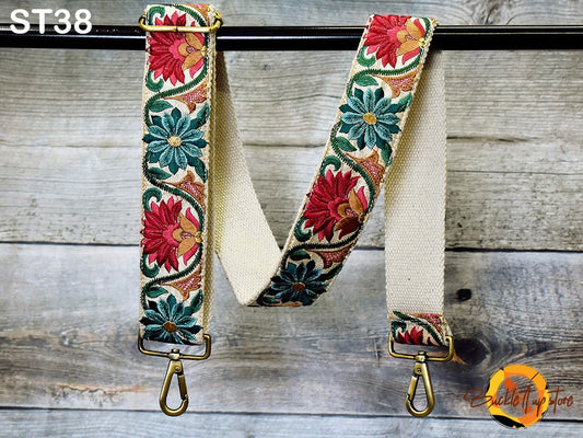 Floral Soft Embroidered Purse Strap Crossbody Strap Handbag Boho Bag Strap Embroidery Replacement Strap Boho Guitar Strap - Buckle it up Store