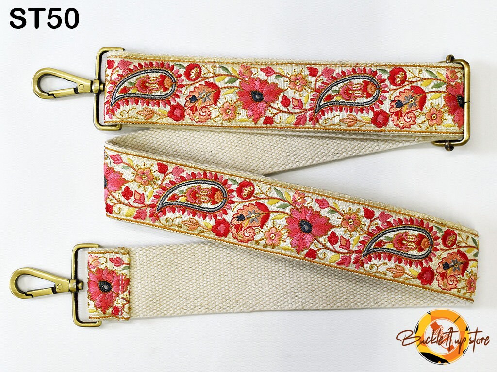 Embroidered Purse Strap Crossbody Strap for Purses Handbag Boho Bag Strap Floral Embroidery Replacement Strap Boho Guitar Strap Gift for her