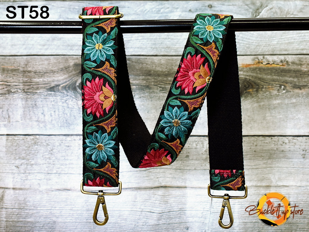 Adjustable Embroidery Strap Purse Replacement Crossbody Strap Embroidered Boho Bags Strap Guitar Strap Handbag Strap