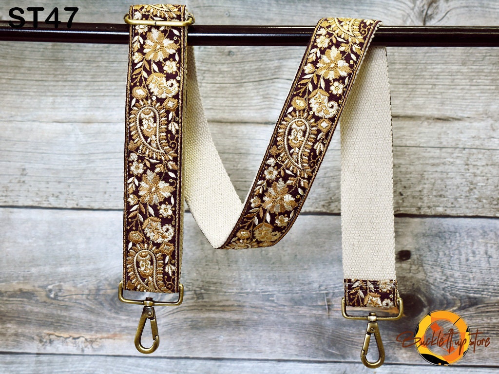 Embroidered Purse Strap Crossbody Strap for Purses Handbag Boho Bag Strap Floral Embroidery Replacement Strap Boho Guitar Strap Gift for her
