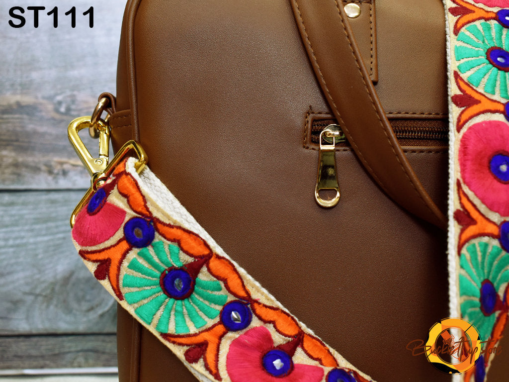 Gift for Wife - Embroidered Purse Strap Crossbody Strap for Purses Handbag Boho Bag Strap Floral Embroidery Replacement Strap Boho Guitar Strap Gift for her