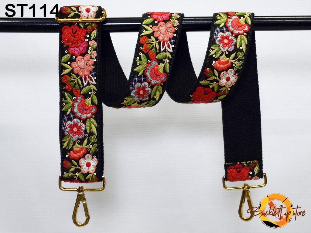 Embroidered Canvas Bag Strap Purse Strap Messenger Crossbody Strap for Purses Handbag Embroidery Replacement Strap Boho Guitar Strap Gift