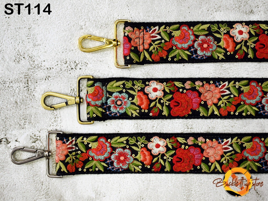 Embroidered Canvas Bag Strap Purse Strap Messenger Crossbody Strap for Purses Handbag Embroidery Replacement Strap Boho Guitar Strap Gift