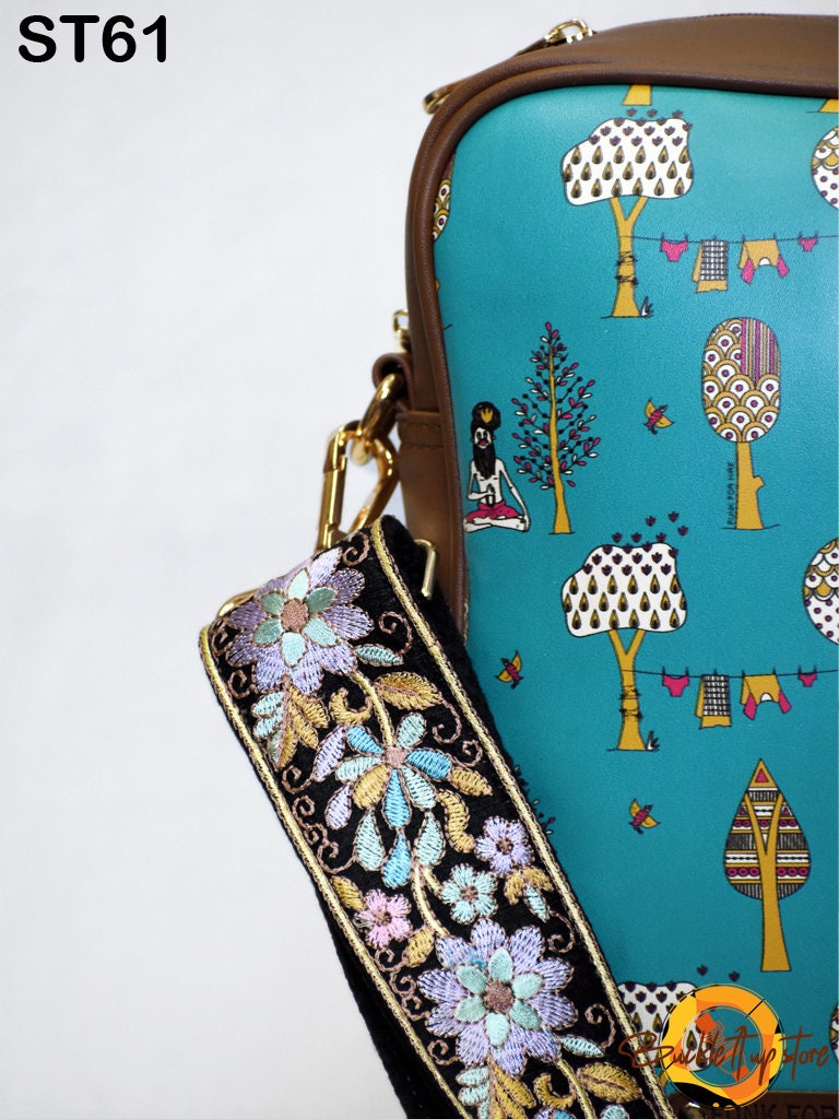 Shoulder Bag Strap, Embroidery Replacement Strap Purse Strap Crossbody Strap for Purses Embroidered Boho Bags Strap Boho Guitar Strap Handbag Strap gift for her