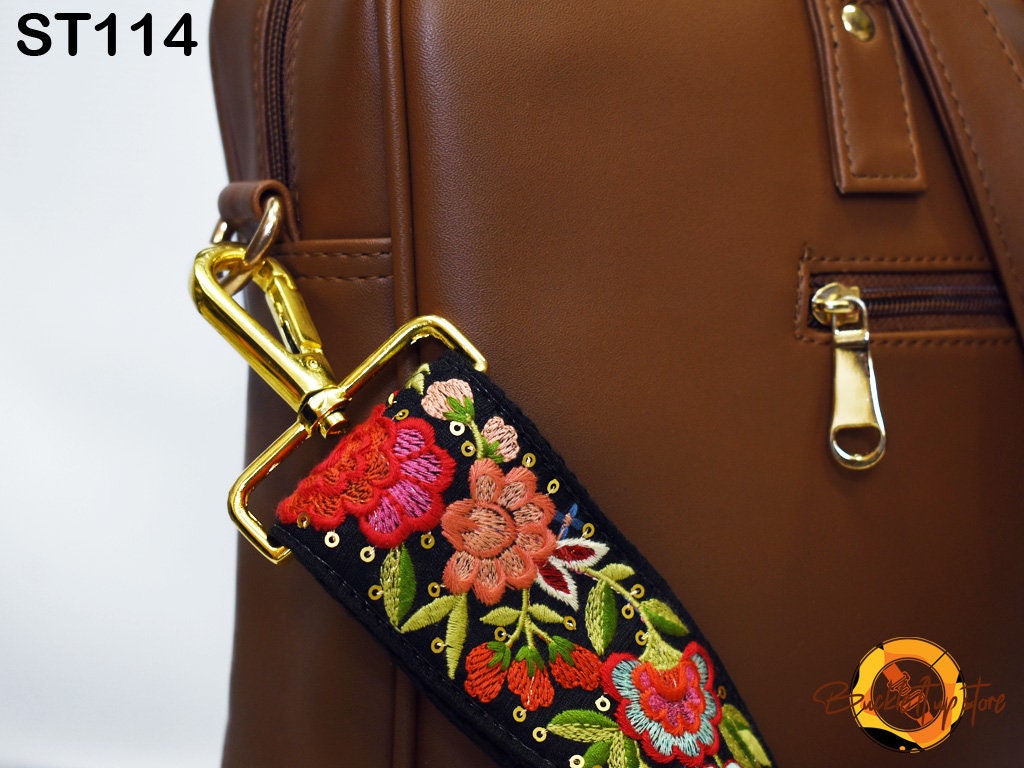 Embroidered Canvas Bag Strap Purse Strap Messenger Crossbody Strap for Purses Handbag Embroidery Replacement Strap Boho Guitar Strap Gift