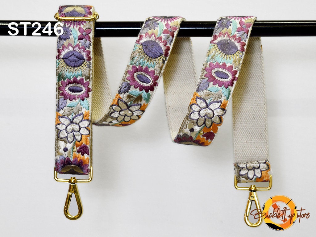 Embroidered Detachable Guitar Strap Crossbody Strap for Purses Bags Embroidery Replacement Messenger Strap Boho Tote Handbag Strap Gift Mom
