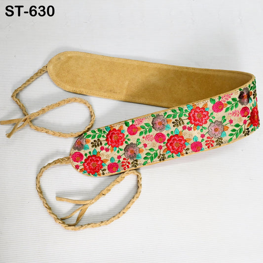 Embroidery Suede Leather Belt for Women Bohemian, Reversible Adjustable Ethnic Belt for Summer Wedding Dresses Unique Gift for Friend