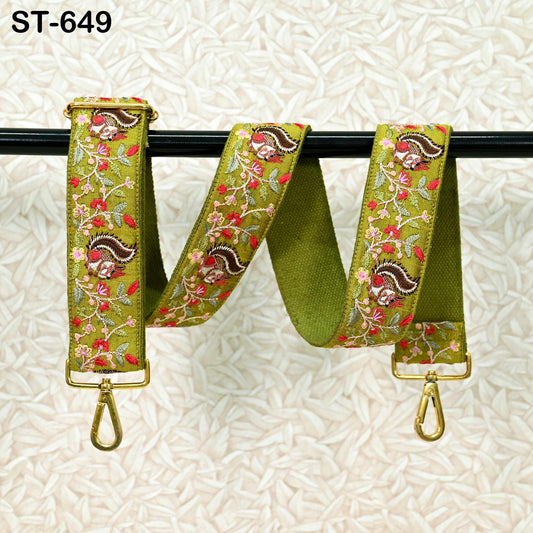 Green Embroidery Replacement Purse Strap Crossbody Strap for Purses Embroidered Boho Bag Strap Boho Guitar Strap Handbag Strap Gift for her