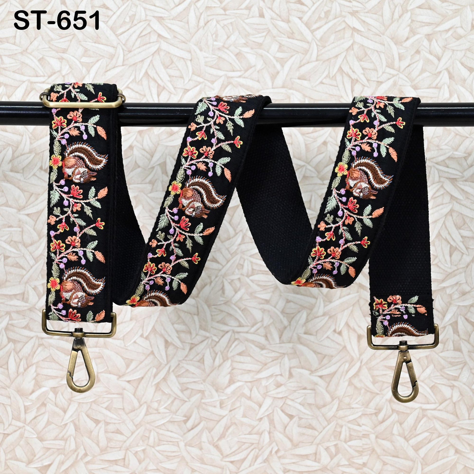 Black Embroidery Replacement Purse Strap Crossbody Strap for Purses Floral Embroidered Bag Strap Boho Guitar Strap Handbag Strap Gift Mom