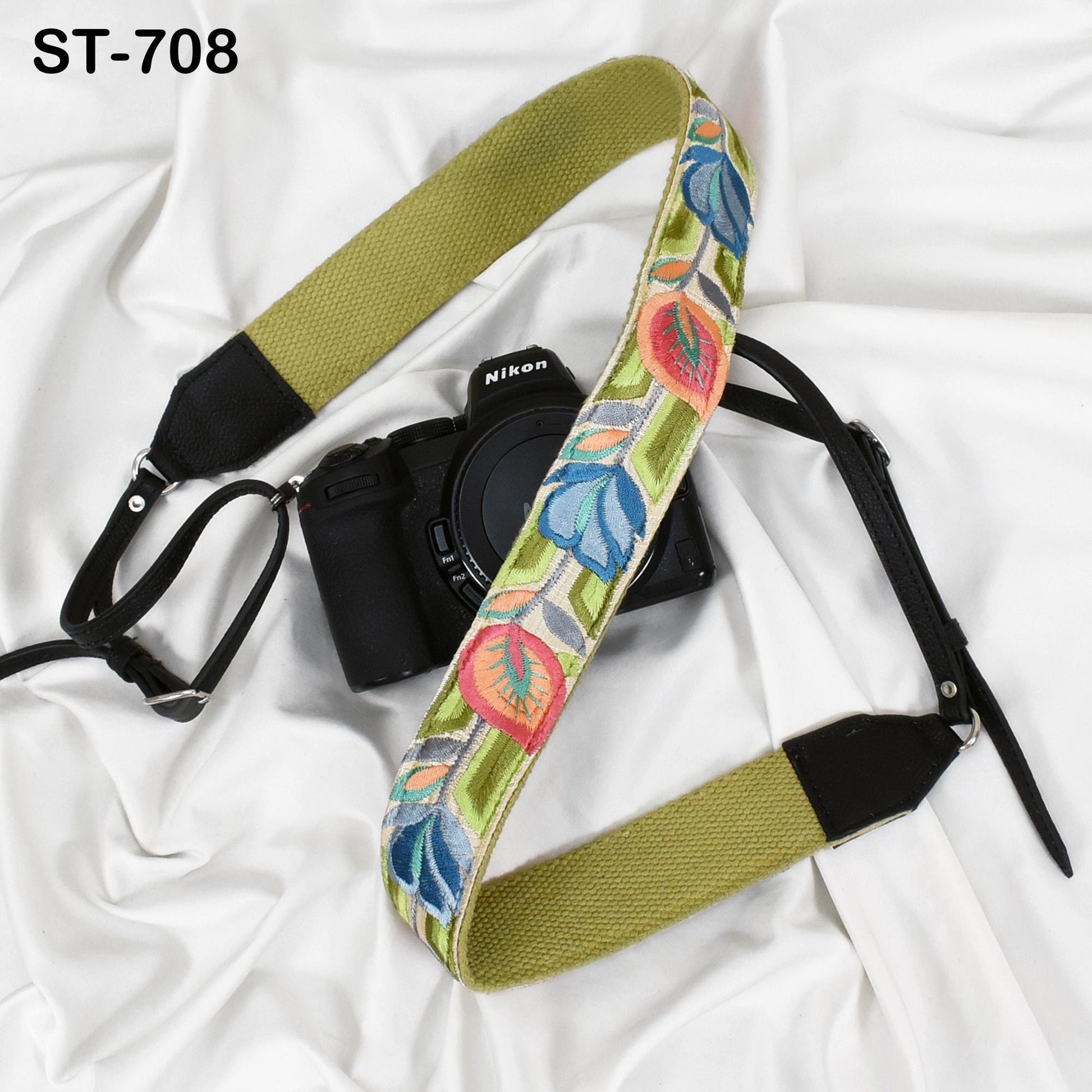 Black Leather Camera Strap Replacement Adjustable Embroidery Shoulder or Neck strap DSLR Camera Accessories Gift for Father Photographers