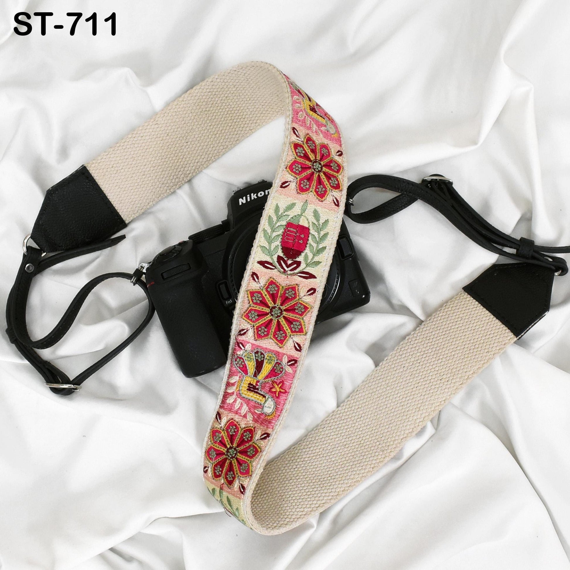 Replacement Leather Camera Strap Gift for Daughter Photographers Adjustable Embroidery Shoulder or Neck strap DSLR Camera Accessories Black