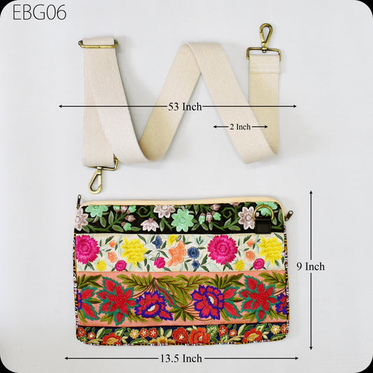 Embroidered Notepad Bag Boho Handbag Hippie Canvas Lining ipad Bag with zipper Shoulder Bag Cotton Bag Gift for Sister, Mom, Wife, Friends