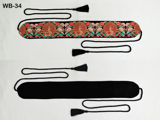 Reversible Embroidery Fabric Belt Blue Obi Wrap Women Sash Belt Adjustable Bohemian Ethnic Customize Summer Wedding Dress Gift for Sister