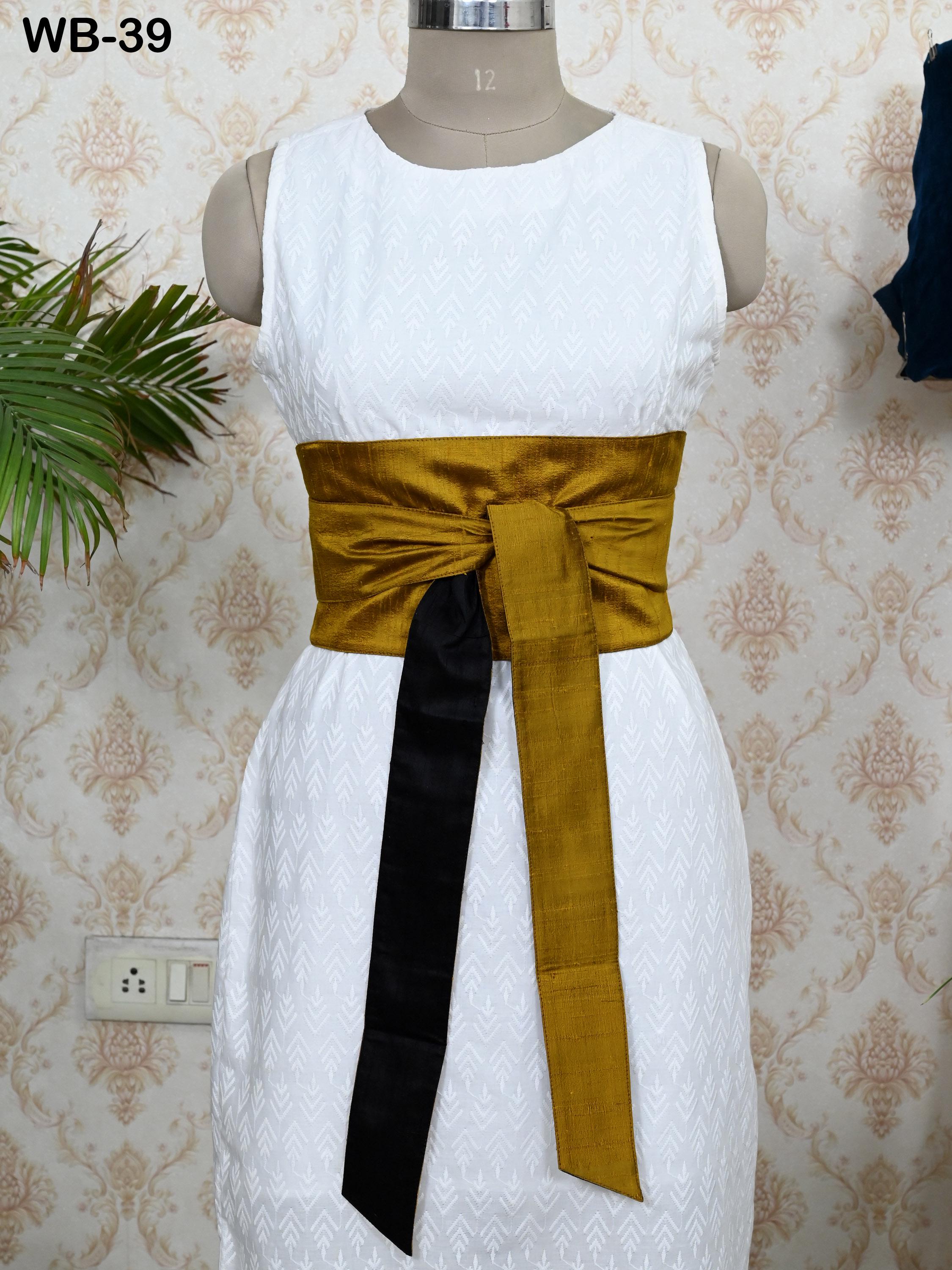 Ribbon Brown Sash Belt Silk Shantun Reversible Fabric Belt Brown
