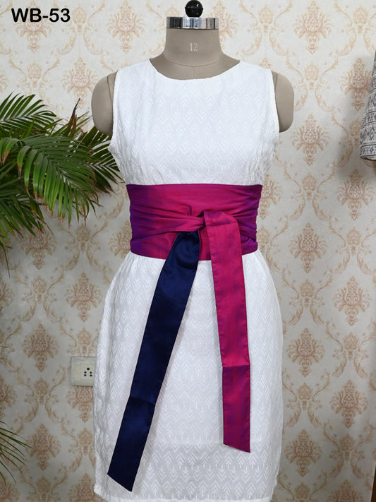 Silk Shantung Reversible Fabric Belt Maroon Blue Obi Wrap Women Sash Belt Adjustable Customized Wedding Dress Gift Mom Daughter Wrap & Tie