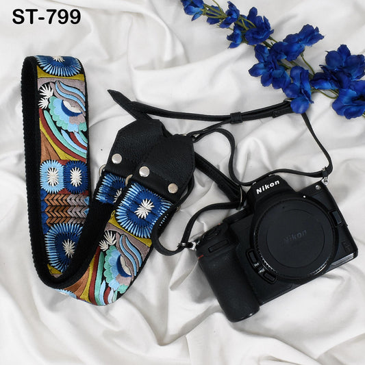 Leather Camera Strap Photographer Gift Adjustable Camera Neck Strap Embroidery Sling DSLR Camera Accessories Black Gift Boyfriend, Mother