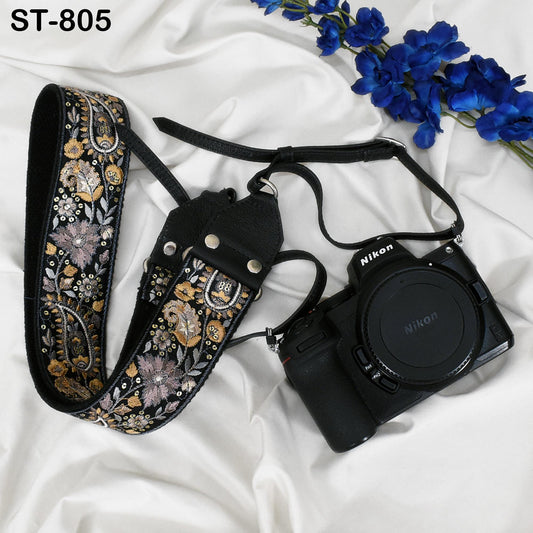 Leather Camera Strap Photographer Gift Adjustable Camera Neck Strap Embroidery Sling DSLR Camera Accessories Black Gift Boyfriend, Mother