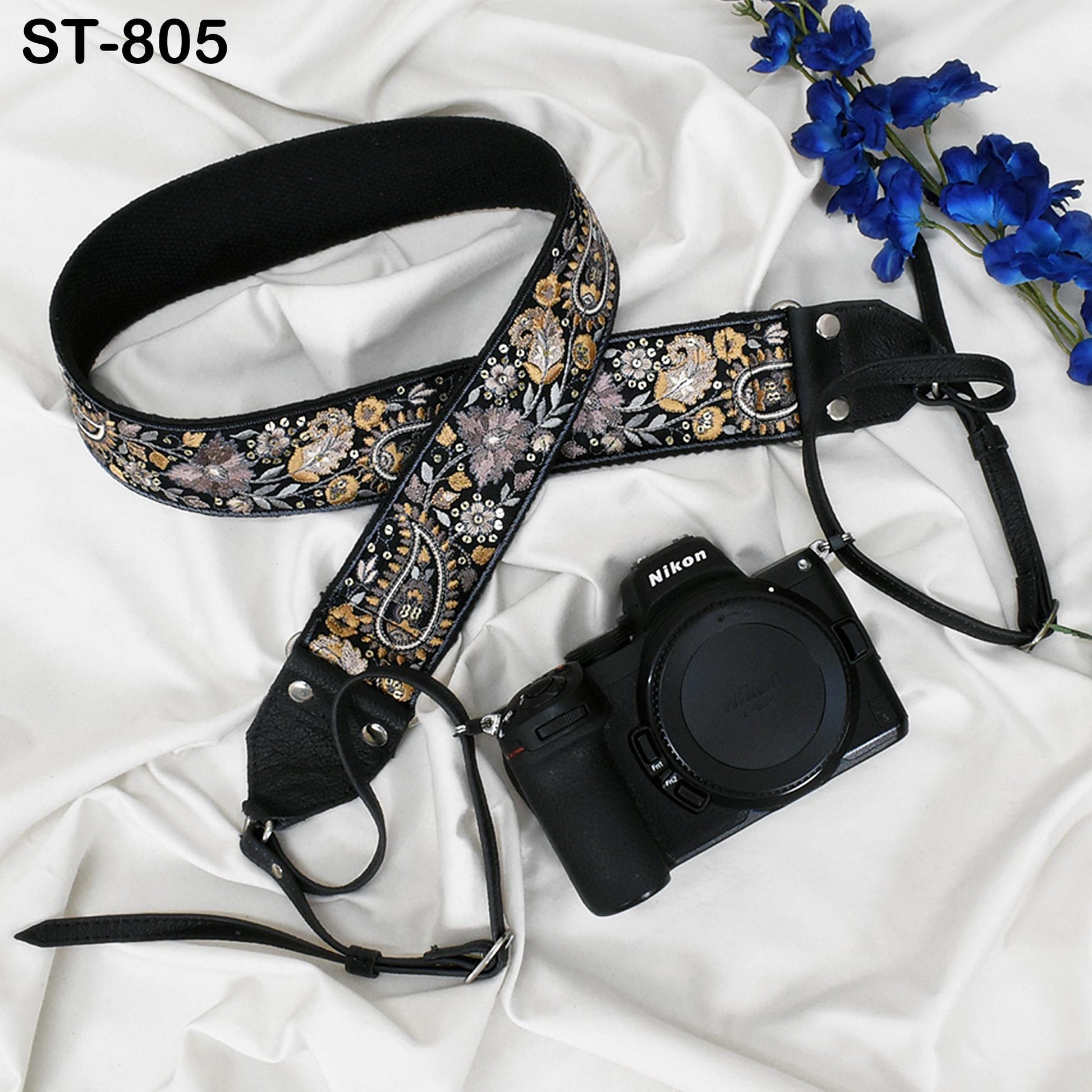 Leather Camera Strap Photographer Gift Adjustable Camera Neck Strap Embroidery Sling DSLR Camera Accessories Black Gift Boyfriend, Mother