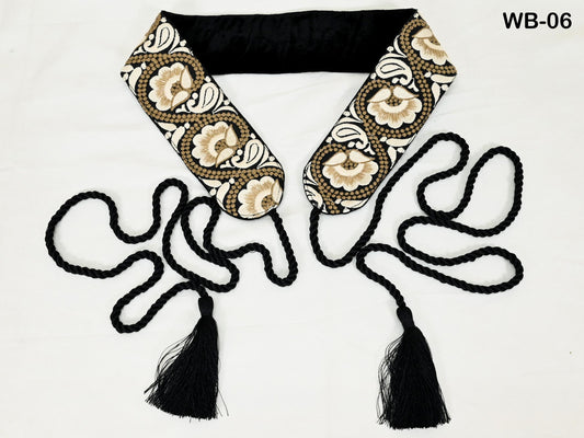 Reversible Embroidered Obi Belt Wrap Women Sash Belt Adjustable Bohemian Ethnic Customized Summer Wedding Dress Gift Sister Black Ivory