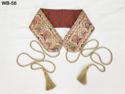 Beige Reversible Embroidery Fabric Belt Gold Obi Wrap Women Sash Belt Adjustable Bohemian Ethnic Customized Summer Wedding Dress Gift Friend