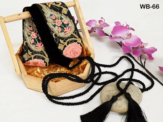 Black Wedding Dress Sash Belt Bridal Reversible Embroidery Belt Summer Obi Wrap Women Adjustable Bohemian Ethnic Customized Gift Sister