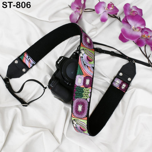 Leather Camera Strap Photographer Gift Adjustable Camera Neck Strap Embroidery Sling DSLR Camera Accessories Black Gift Boyfriend, Mother