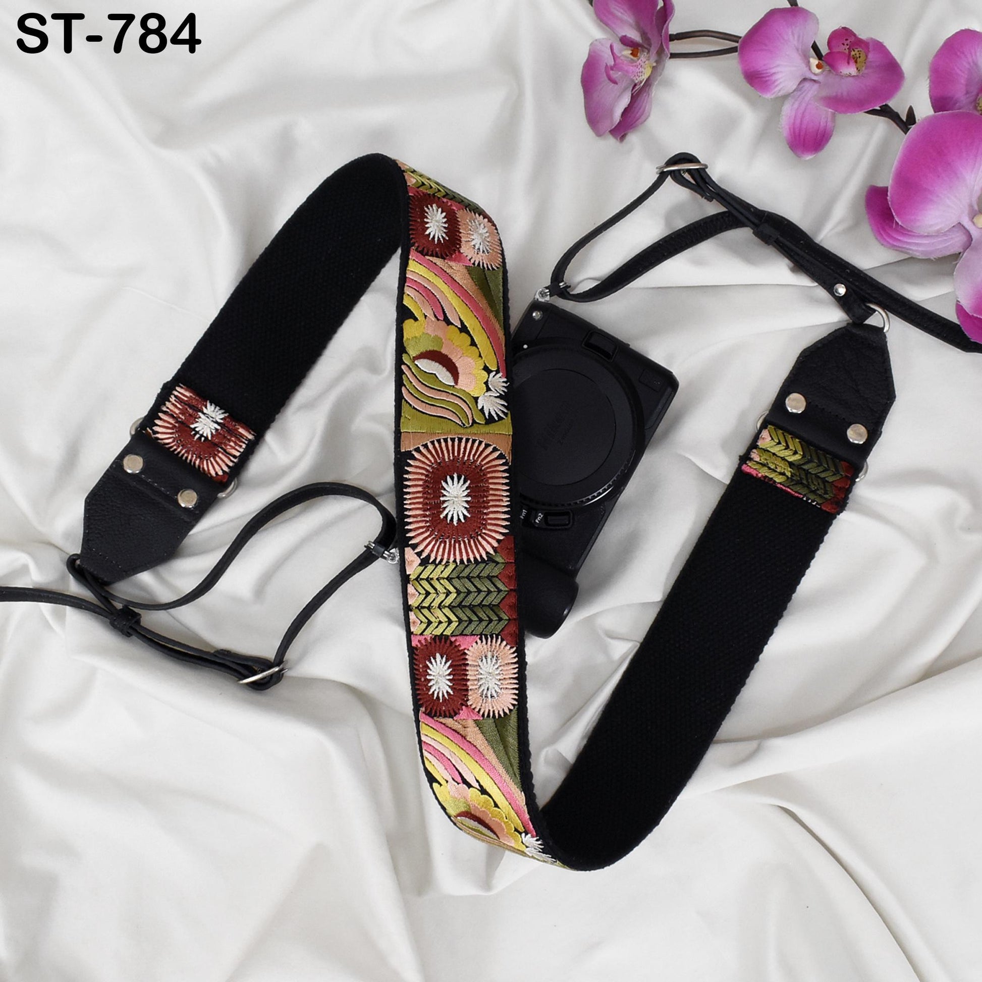 Leather Camera Strap Photographer Gift Adjustable Camera Neck Strap Embroidery Sling DSLR Camera Accessories Black Gift Boyfriend, Mother