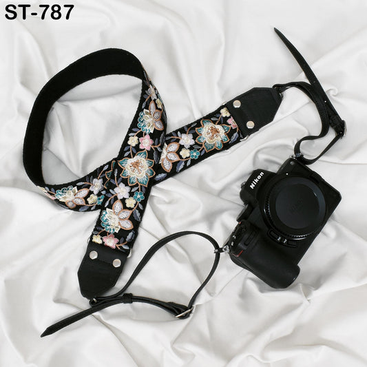 Leather Camera Strap Photographer Gift Adjustable Camera Neck Strap Embroidery Sling DSLR Camera Accessories Black Gift Boyfriend, Father