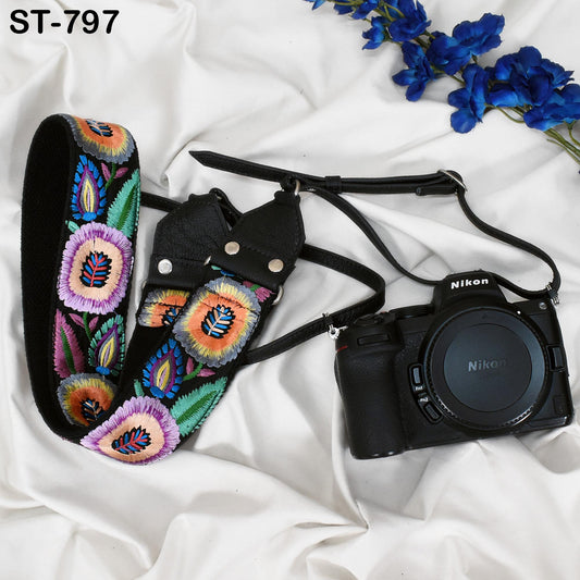 Leather Camera Strap Photographer Gift Adjustable Camera Neck Strap Embroidery Sling DSLR Camera Accessories Black Gift Boyfriend, Father