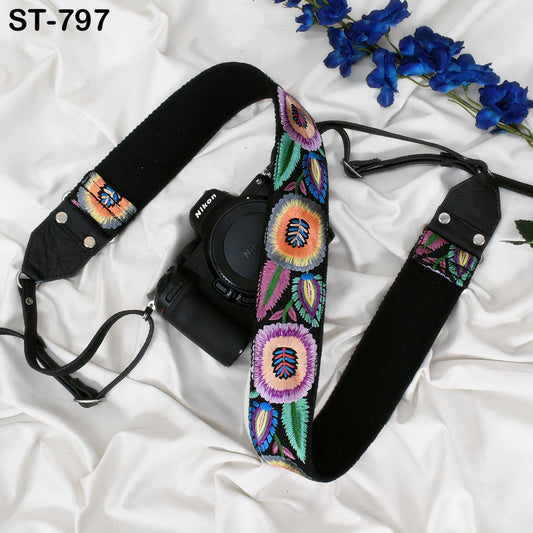 Leather Camera Strap Photographer Gift Adjustable Camera Neck Strap Embroidery Sling DSLR Camera Accessories Black Gift Boyfriend, Father