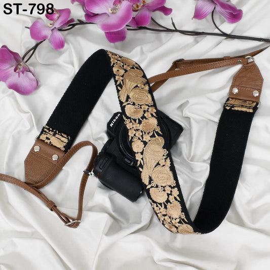 Brown Leather Camera Strap Replacement Adjustable Embroidery Shoulder or Neck strap DSLR Camera Accessories Gift for Daughter Photographers