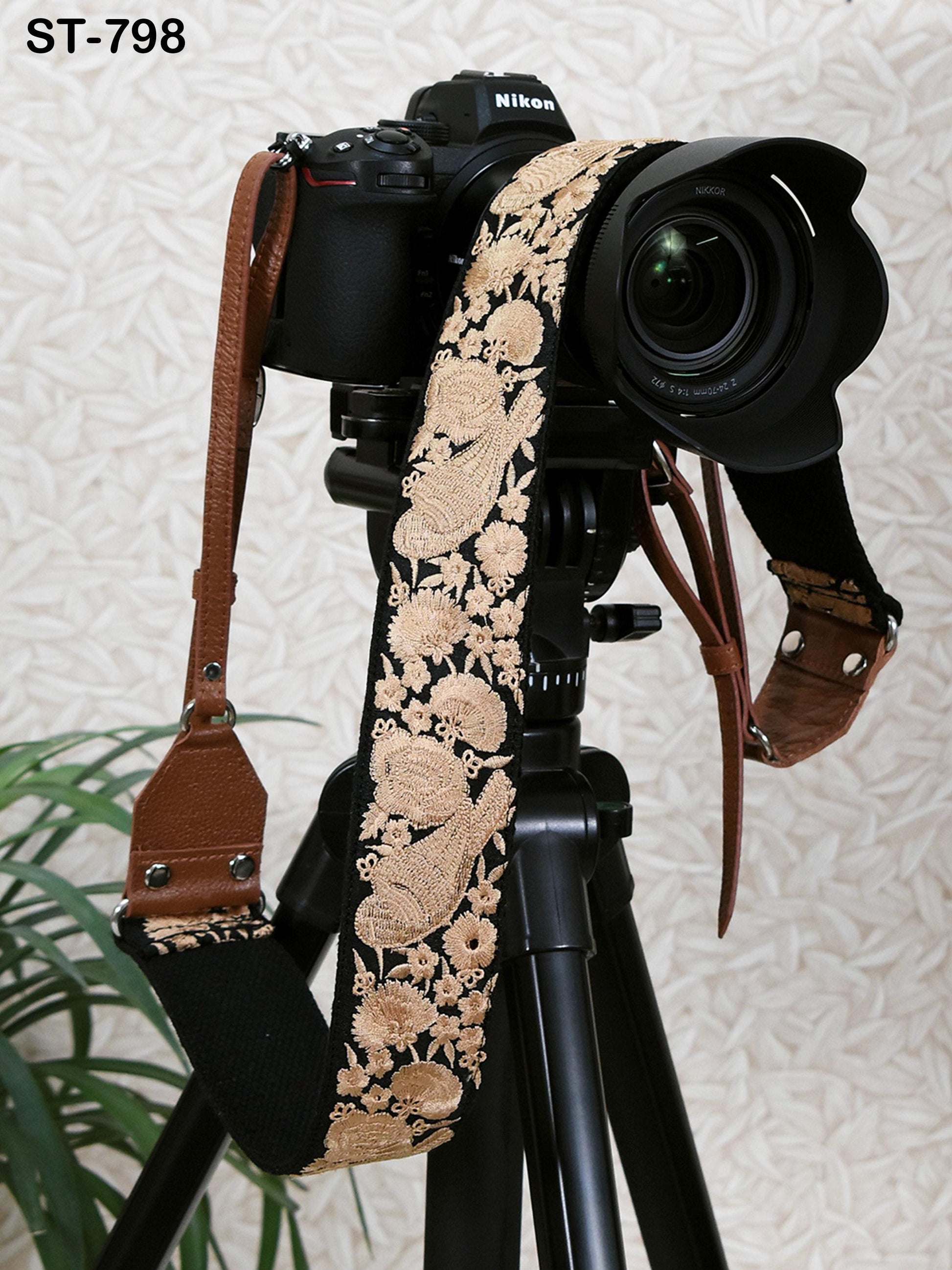 Brown Leather Camera Strap Replacement Adjustable Embroidery Shoulder or Neck strap DSLR Camera Accessories Gift for Daughter Photographers