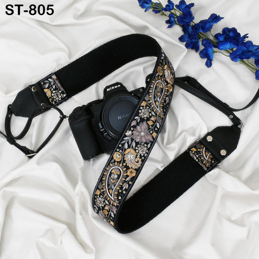 Leather Camera Strap Photographer Gift Adjustable Camera Neck Strap Embroidery Sling DSLR Camera Accessories Black Gift Boyfriend, Mother