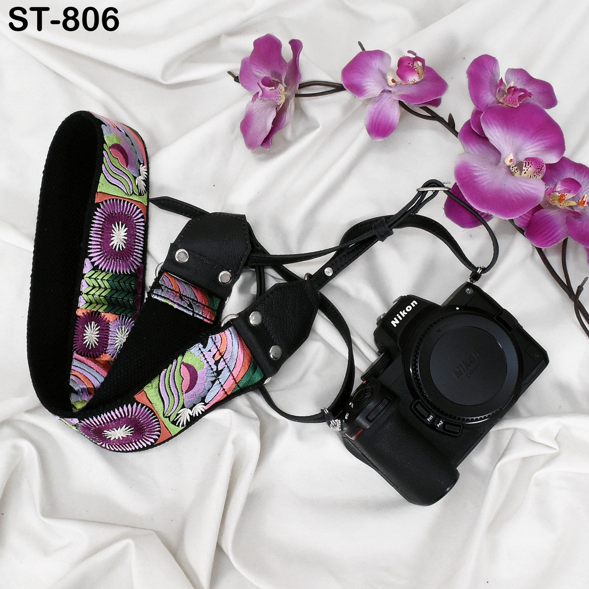 Leather Camera Strap Photographer Gift Adjustable Camera Neck Strap Embroidery Sling DSLR Camera Accessories Black Gift Boyfriend, Mother