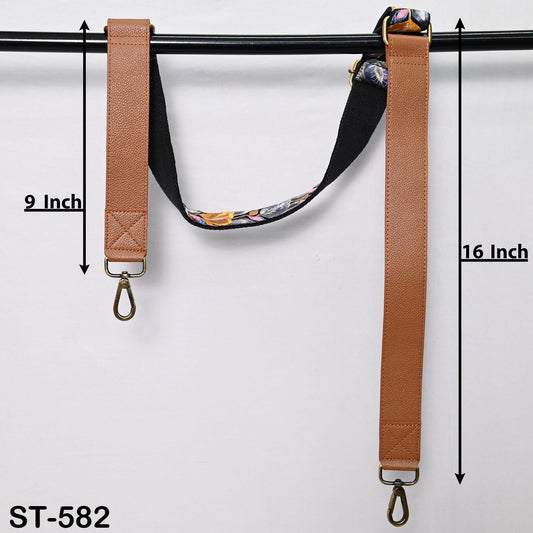two straps, one 9 inches long and one 16 inches long, hanging on a black bar.