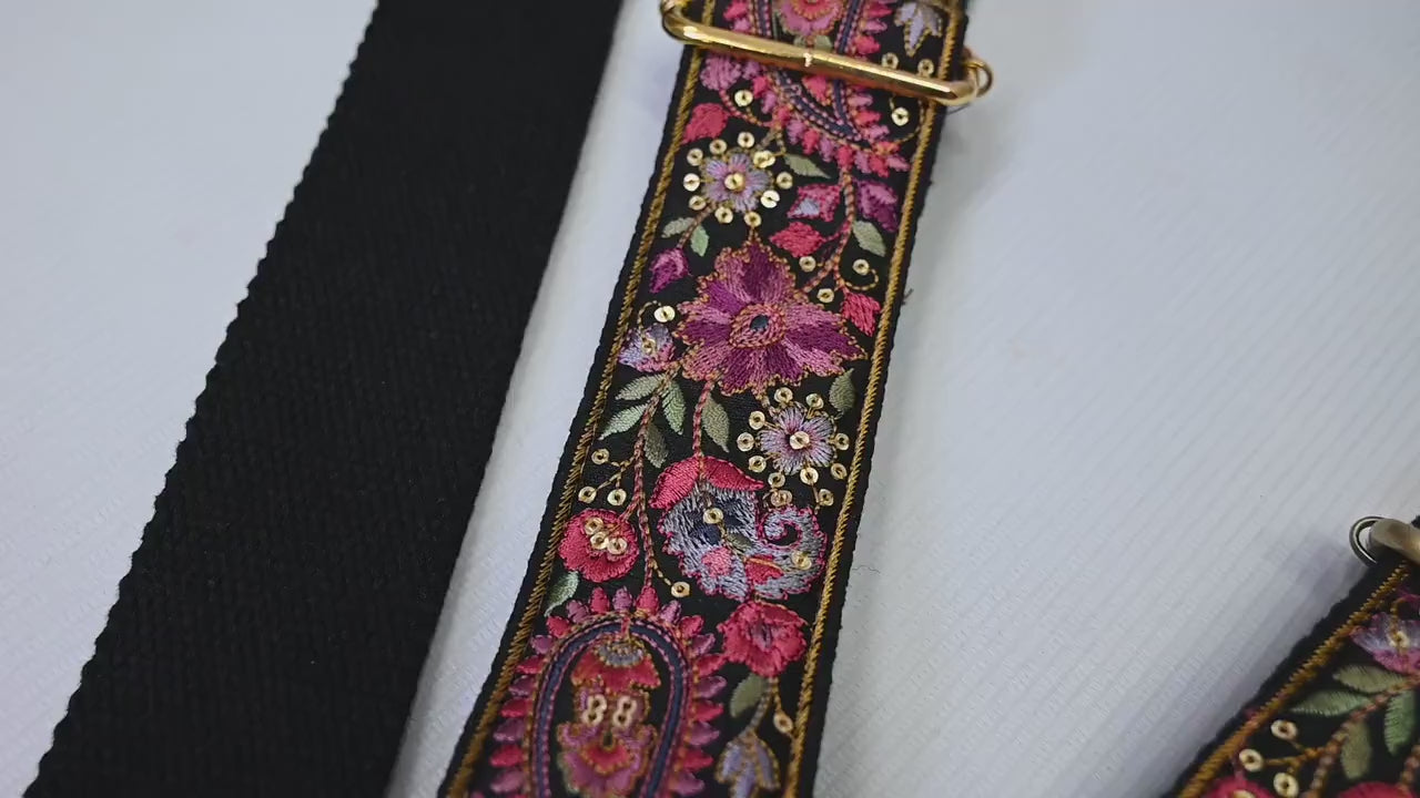 Crossbody Strap for Purses Handbag Boho Bag Strap Floral Embroidery Replacement Strap Boho Guitar Strap Gift for her Embroidered Purse Strap