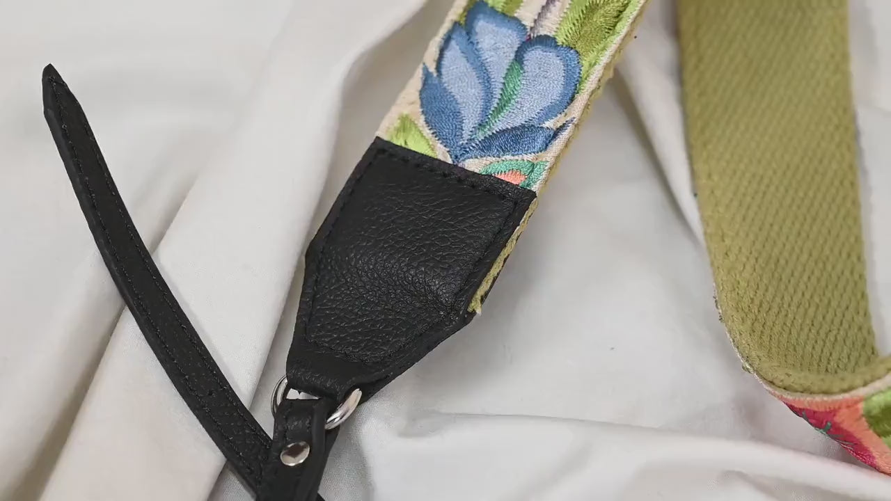 Black Leather Camera Strap Replacement Adjustable Embroidery Shoulder or Neck strap DSLR Camera Accessories Gift for Father Photographers