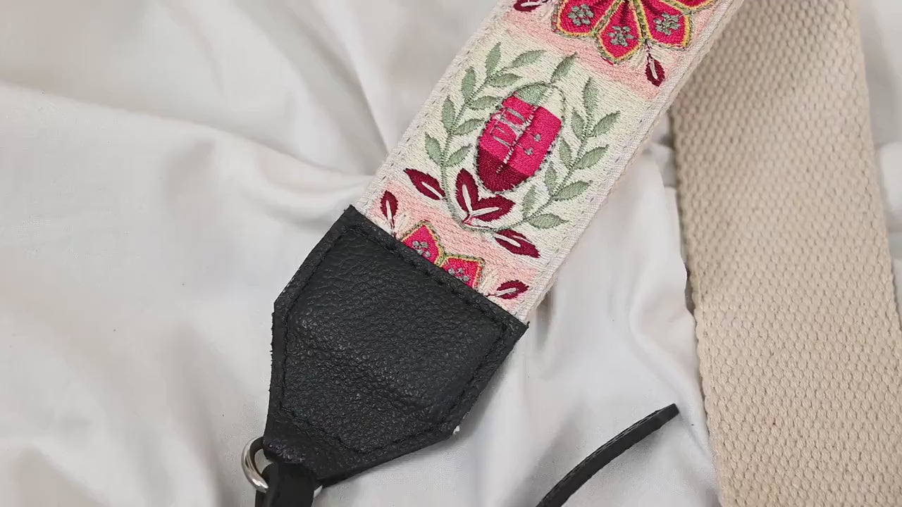 Replacement Leather Camera Strap Gift for Daughter Photographers Adjustable Embroidery Shoulder or Neck strap DSLR Camera Accessories Black