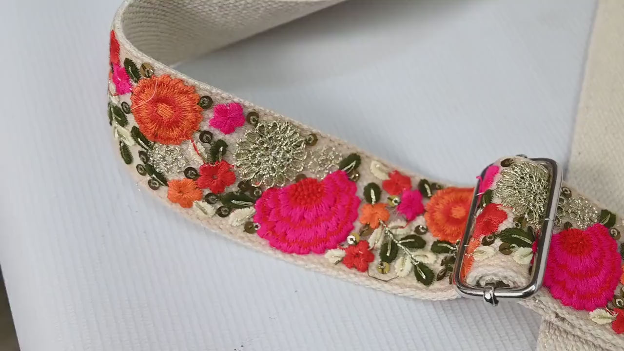 Embroidered Purse Strap Crossbody Strap for Purses Handbag Boho Bag Strap Floral Embroidery Replacement Strap Boho Guitar Strap Gift for her