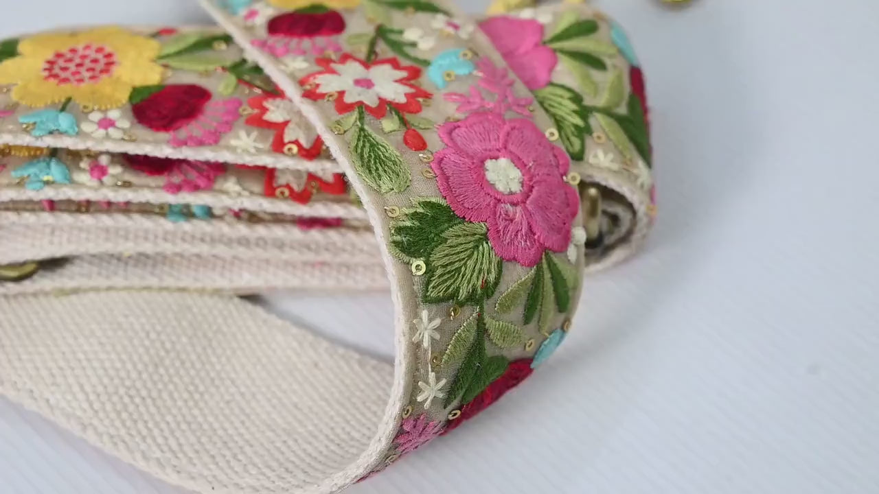 Embroidered Purse Strap Crossbody Strap for Purses Handbag Boho Bag Strap Floral Embroidery Replacement Strap Boho Guitar Strap Gift for her