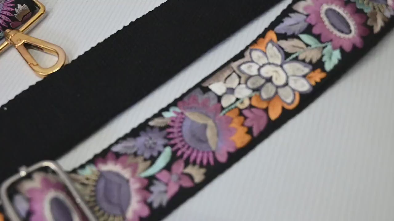 Embroidered Detachable Guitar Strap Crossbody Strap for Purses Bags Embroidery Replacement Messenger Strap Boho Tote Handbag Strap Gift Mom