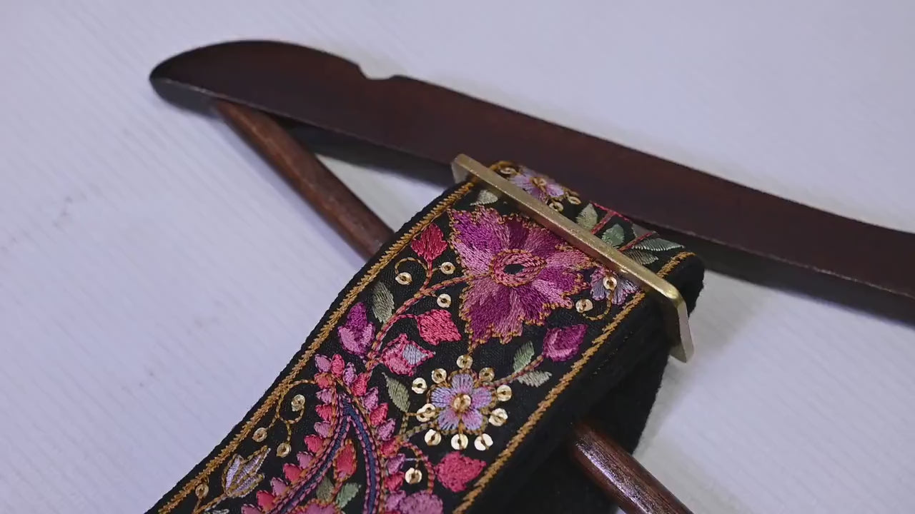 Bass Guitar Strap Leather Strap Adjustable Black Ukulele Embroidery Accessories Christmas Gift for Guitarist, Anniversary, Gift for Friend