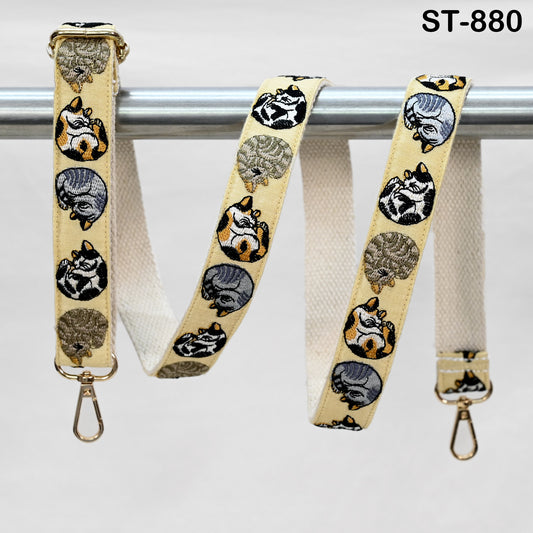 Embroidered Cats Strap, Cotton Jacquard Crossbody Bag Replacement Strap