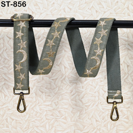 Embroidered Crossbody Strap Purses, Bags, Guitar Handbags and Embroidery Replacement Strap Gift for Friend, Grey Gold