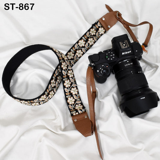 Camera Strap Photographer Sling Brown Leather Strap Embroidery DSLR Camera Accessories Camera Holder Neck Shoulder Strap Gifts Boyfriend