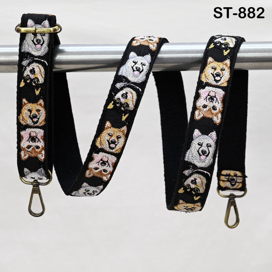 Embroidered Dog Strap, Cotton Jacquard Crossbody Bag Replacement Strap
